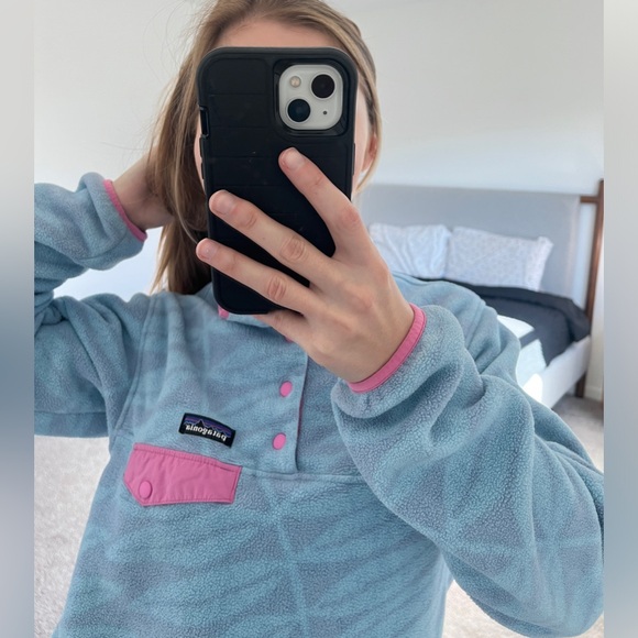 Patagonia Synchilla Sweatshirt Pullover Eucalyptus Fronds Berlin Blue Pink - Picture 3 of 9